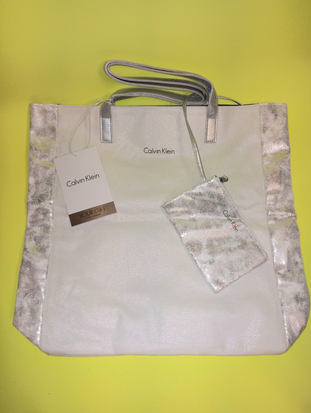 Calvin Klein White & Silver tote purse bag NWT Price Firm